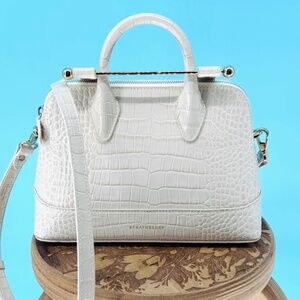 Authentic Strathberry Dome Mini Crocodile Embossed Handbag in Vanilla